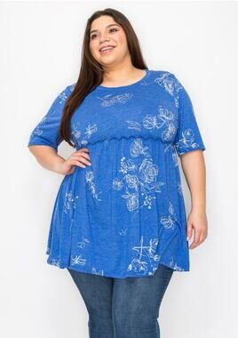 Blue Floral Empire Waist Tunic Top – Size 6X